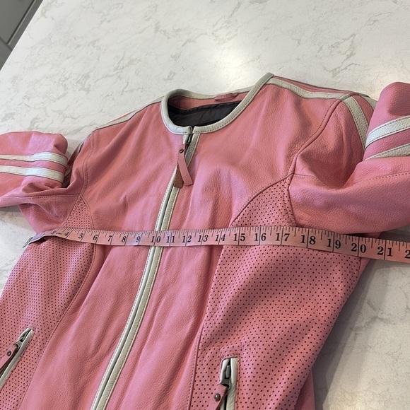 First Gear Women’s Motorcycle Riding Jacket Baby Pink White Pinstriped Mob Wife - Picture 13 of 16